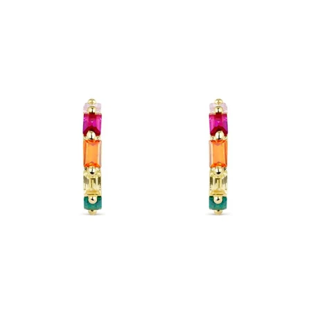Pendientes Itemporality Prisma Aro Plata Baño Oro y Circonitas Rectangulares Multicolor SEA-299-358-UU