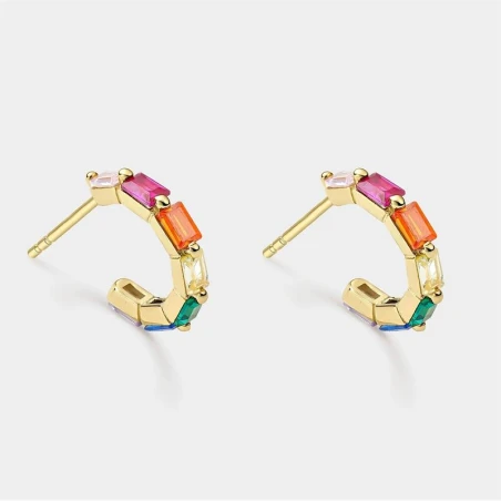 Pendientes Itemporality Prisma Aro Plata Baño Oro y Circonitas Rectangulares Multicolor SEA-299-358-UU