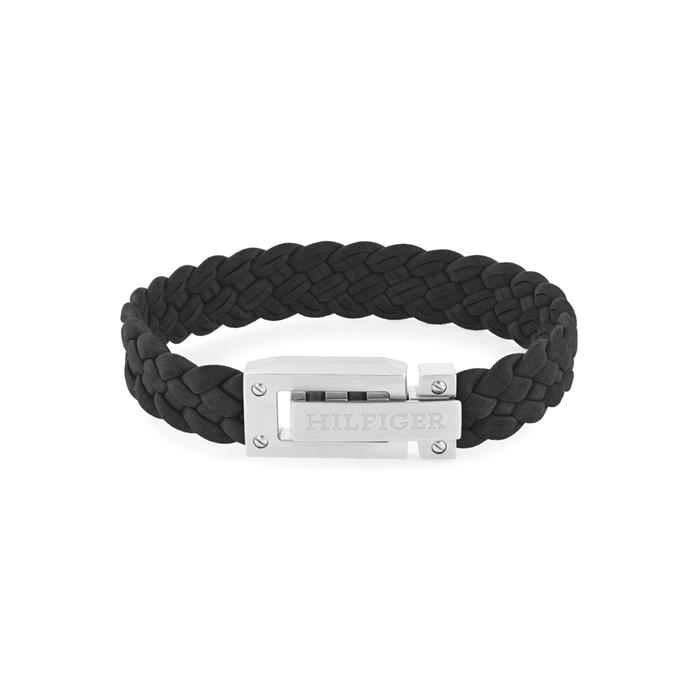 Pulsera Tommy Hilfiger Hombre Cuero Negro Trenzado y Acero Inoxidable 2790517