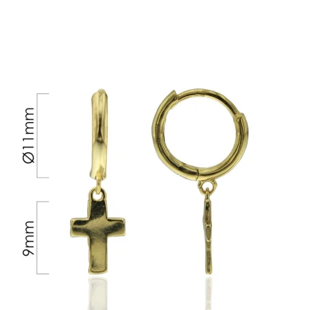 Argollas Cruz Lisa 9Mm Ø11Mm (Dorado De Alta Calidad)