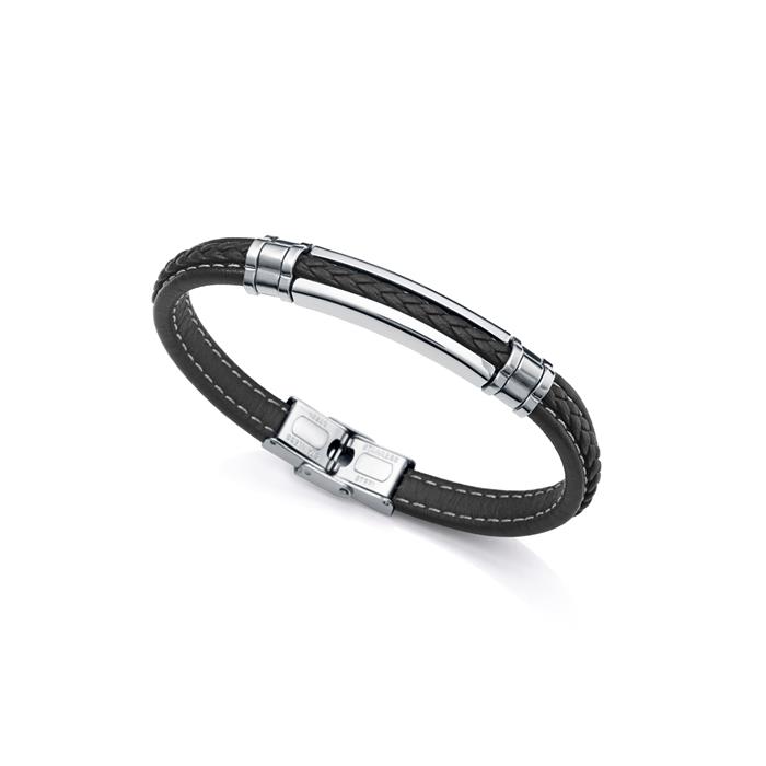 Pulsera Viceroy Fashion Magnum Hombre Acero Inoxidable y Piel Negra 14063P01010