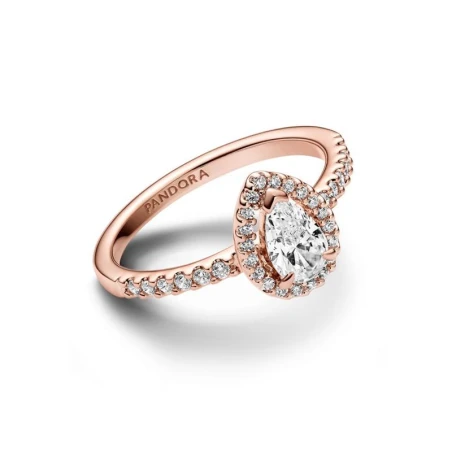 Anillo Pandora Halo Brillante Corte Pera Baño Rosado 182835C01