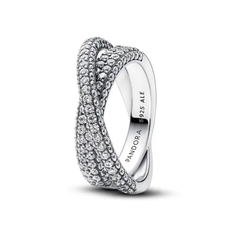 Anillo Pandora Doble Banda Cruzada en Pavé Plata 193022C01