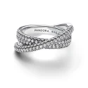 Anillo Pandora Doble Banda Cruzada en Pavé Plata 193022C01