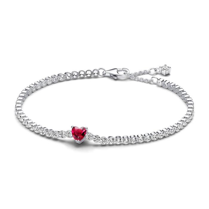 Pulsera Pandora Tenis Plata y Corazón Rojo Brillante 590041C02