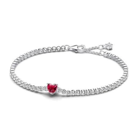 Pulsera Pandora Tenis Plata y Corazón Rojo Brillante 590041C02
