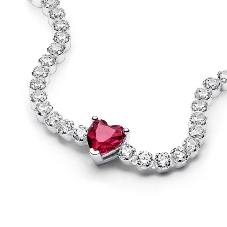 Pulsera Pandora Tenis Plata y Corazón Rojo Brillante 590041C02