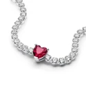 Pulsera Pandora Tenis Plata y Corazón Rojo Brillante 590041C02