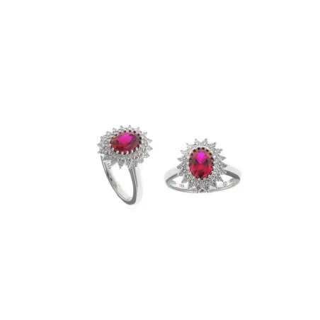 Anillo Salvatore Legacy Plata Baño Rodio, Circonitas blancas y Rubí 136S0372