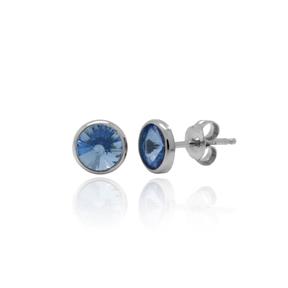 Pendientes Victoria Cruz Círculo Plata Baño Rodio y Cristal Azul A3331-09T