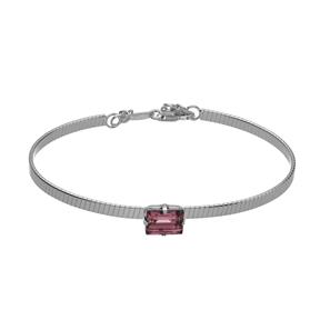 Pulsera Rígida Victoria Cruz Plata Baño Rodio y Cristal Rectangular Rosa A4706-05HP
