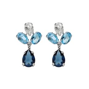 Pendientes Victoria Cruz Flor Plata Baño Oro y Cristales Azules A4690-18HT