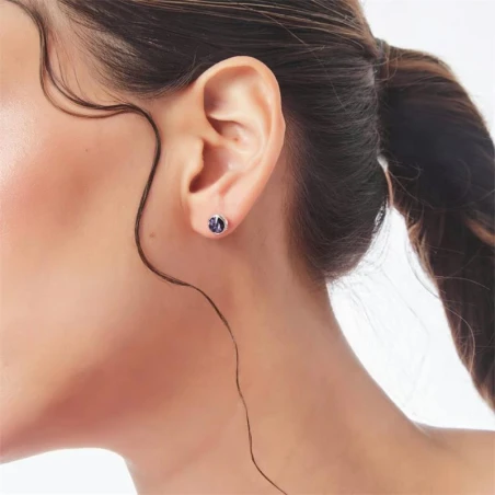 Pendientes Victoria Cruz Círculo Plata Baño Rodio y Cristal Azul A3331-09T