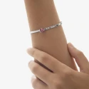 Pulsera Rígida Victoria Cruz Plata Baño Rodio y Cristal Rectangular Rosa A4706-05HP
