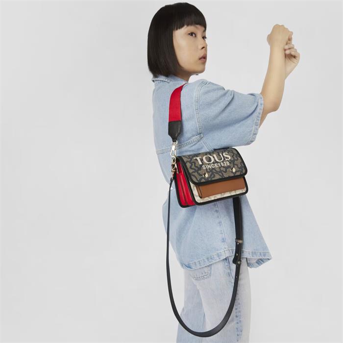 Bolso bandolera Audree TOUS Kaos Icon Negra y Beige Pequeña 295902407