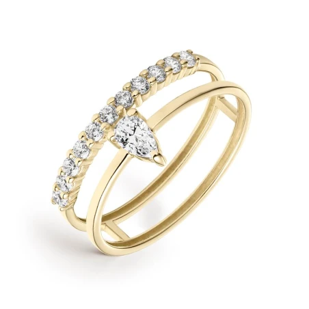Anillo Litta Fiore Doble Aro Oro Amarillo y Circonitas Blancas LRN-201-032