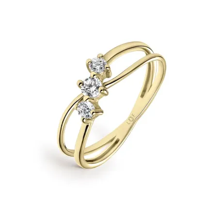 Anillo Litta Fiore Doble Aro Entrelazado Oro Amarillo y 3 Circonitas LRN-201-033