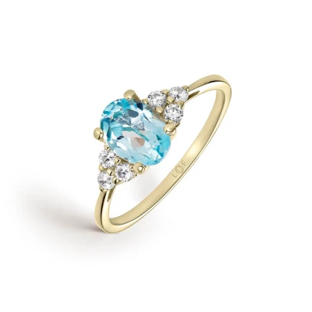 Anillo Litta Fiore Oro Amarillo, Circonitas y Topacio Azul LRN-215-800