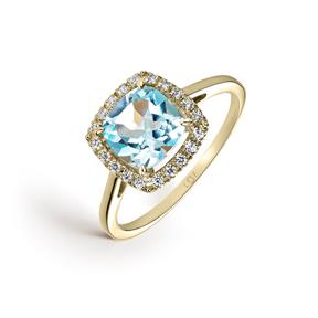 Anillo Litta Fiore Oro Amarillo Circonitas y Topacio Azul Cushion LRN-215-801