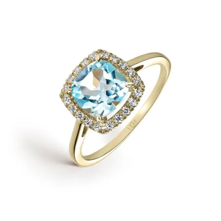Anillo Litta Fiore Oro Amarillo Circonitas y Topacio Azul Cushion LRN-215-801