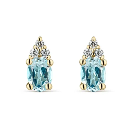 Pendientes Litta Fiore Oro Amarillo, Circonitas y Topacios Azules LEA-215-800-UU