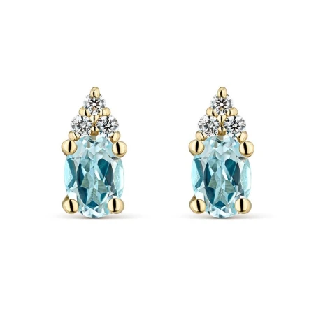Pendientes Litta Fiore Oro Amarillo, Circonitas y Topacios Azules LEA-215-800-UU
