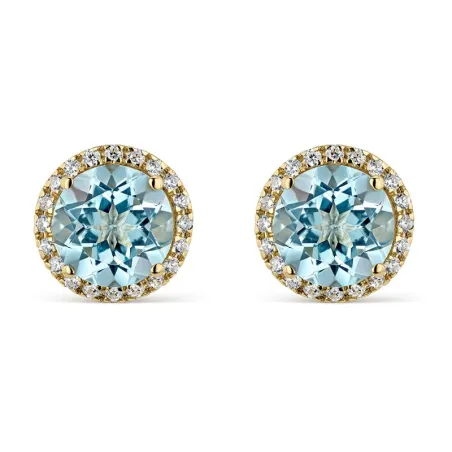 Pendientes Litta Fiore Círculo Oro Amarillo y Circonitas Blancas y Topacios Azules LEA-215-804-UU