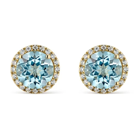Pendientes Litta Fiore Círculo Oro Amarillo y Circonitas Blancas y Topacios Azules LEA-215-804-UU