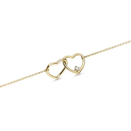 Pulsera Litta Fiore Doble Corazón Entrelazado Oro Amarillo 18Kt y Circonita LBR-201-822-UU