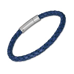 Pulsera Lotus Style Hombre Cuero Trenzado Azul y Acero Inoxidable LS2141-2/1
