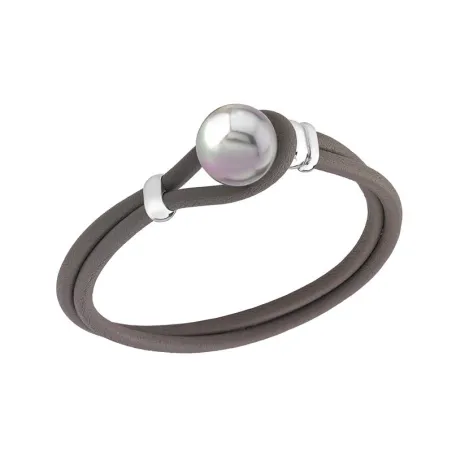Pulsera Majorica Mujer Cuero Negro y Perla Gris 12mm 14952.03.6.000.010.1