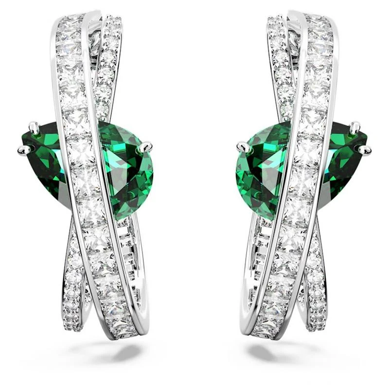 Pendientes Swarovski Hyperbola Doble Aro Baño Rodio y Circonitas blancas y verde 5665334