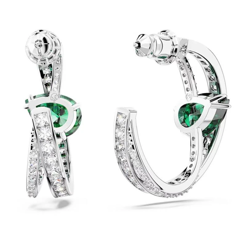 Pendientes Swarovski Hyperbola Doble Aro Baño Rodio y Circonitas blancas y verde 5665334