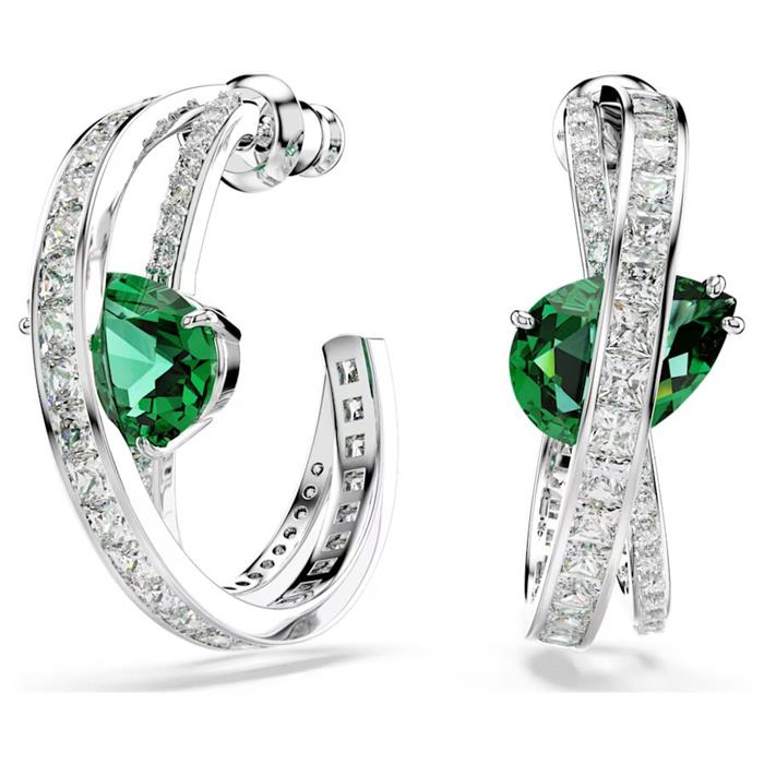 Pendientes Swarovski Hyperbola Doble Aro Baño Rodio y Circonitas blancas y verde 5665334