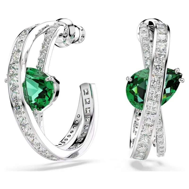 Pendientes Swarovski Hyperbola Doble Aro Baño Rodio y Circonitas blancas y verde 5665334