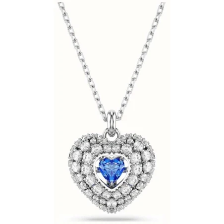 Gargantilla Swarovski Hyperbola Baño Rodio Corazón Cristales Blancos y Azul 5680403