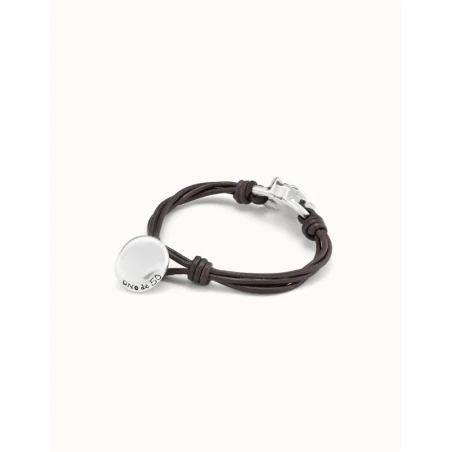 Pulsera UNOde50 Eyeful Cuero Negro, Baño Plata y Cristal Azul PUL2373MARMTL0M