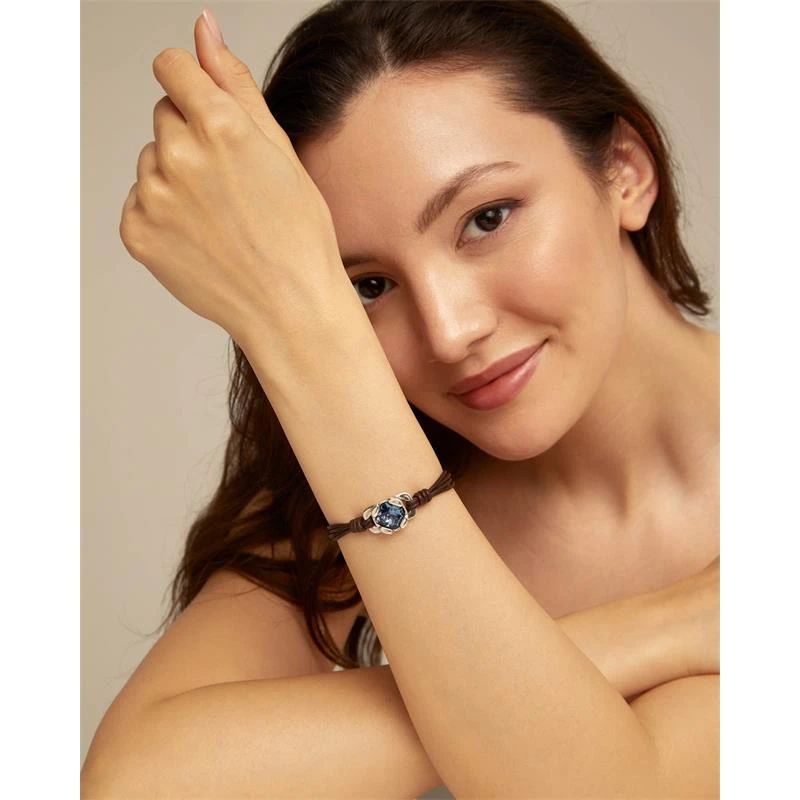Pulsera UNOde50 Eyeful Cuero Negro, Baño Plata y Cristal Azul PUL2373MARMTL0M