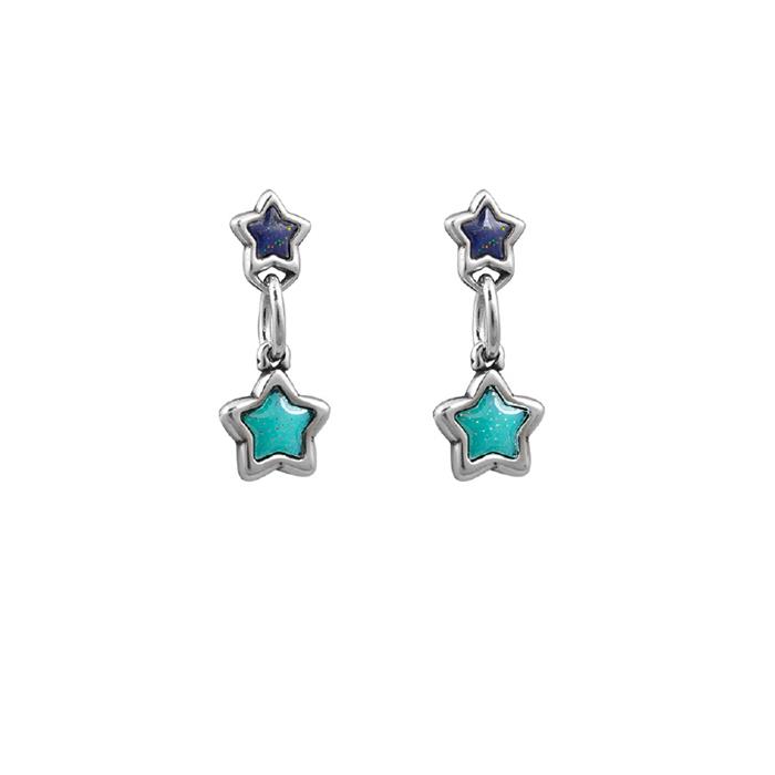 Pendientes Ciclón Lluvia de Estrellas Baño Plata y Cristales Azul y Turquesa 222602-12