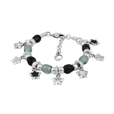 Pulsera Ciclón Cometa Baño Plata y Cristal de murano Negro 222103-01-0