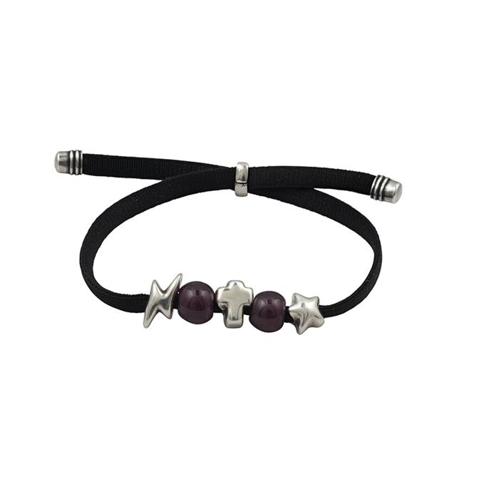 Pulsera Ciclón Paradise Goma elástica negra y Baño Plata 232100-01