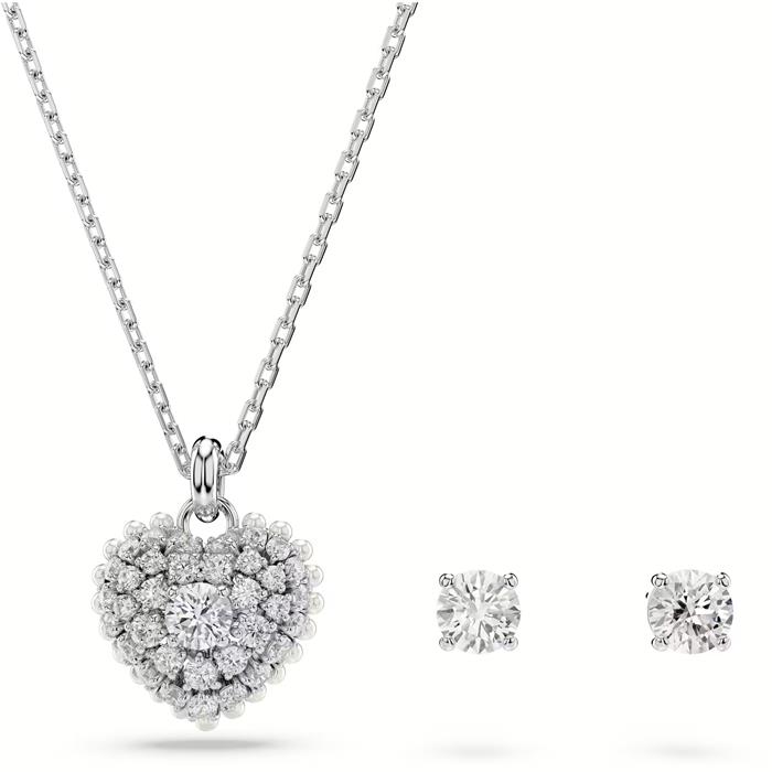 Conjunto Gargantilla y Pendientes Swarovski Hipérbola, Corazón, Blanco, Baño de rodio 5684383