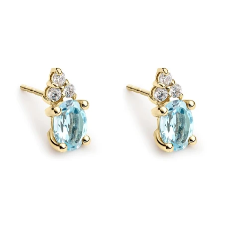Pendientes Litta Fiore Oro Amarillo, Circonitas y Topacios Azules LEA-215-800-UU