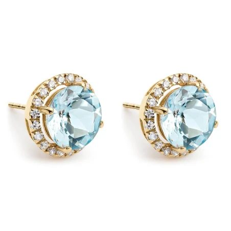 Pendientes Litta Fiore Círculo Oro Amarillo y Circonitas Blancas y Topacios Azules LEA-215-804-UU