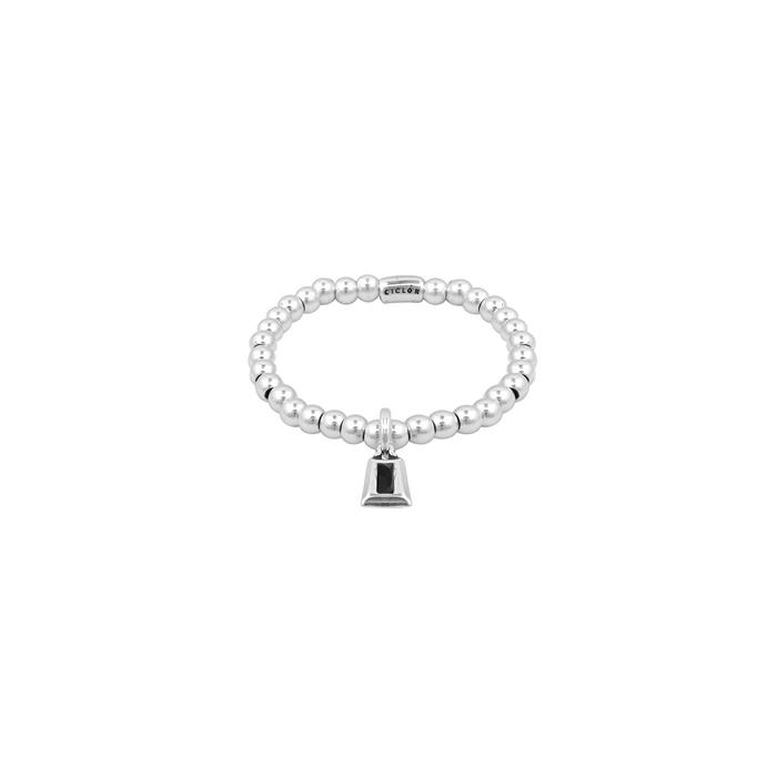 Pulsera Ciclón Detalles Bolitas y Trapecio Baño Plata y Cristal Murano Negro 231104-01-0