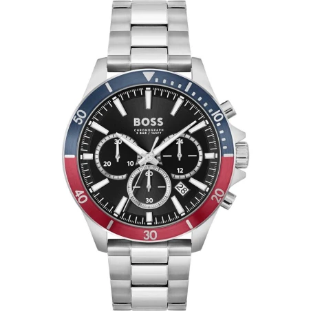Reloj Boss Troper Hombre Plateado, Negro, Rojo y Azul Cronógrafo 1514108