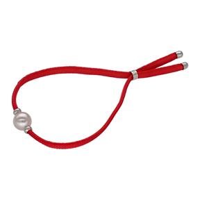Pulsera Majorica elástica Plata  y Cordón Rojo, Perla Blanca 8mm 16600.01.2.B20.000.1