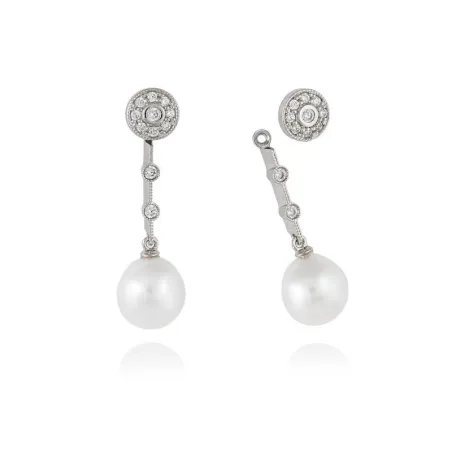 Pendientes Marina García Plata Baño Rodio, Circonitas y Perla 9189PB
