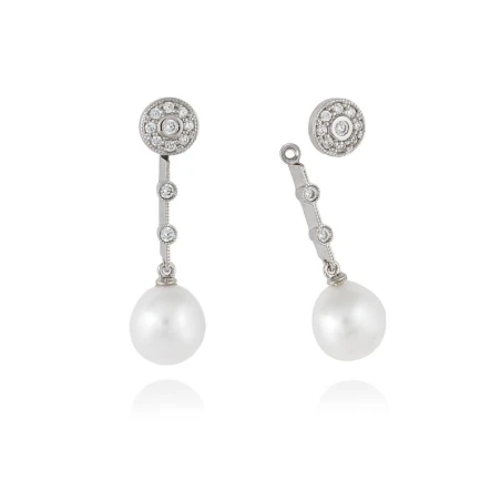 Pendientes Marina García Plata Baño Rodio, Circonitas y Perla 9189PB