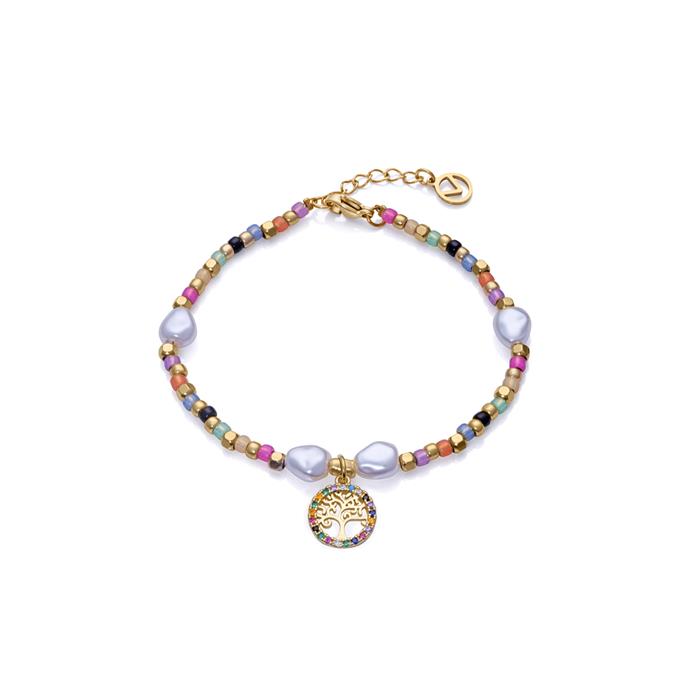 Pulsera Viceroy Kiss Árbol de la Vida Acero Baño Oro y Cristales Multicolor y Perlas Sintéticas 14091P01019